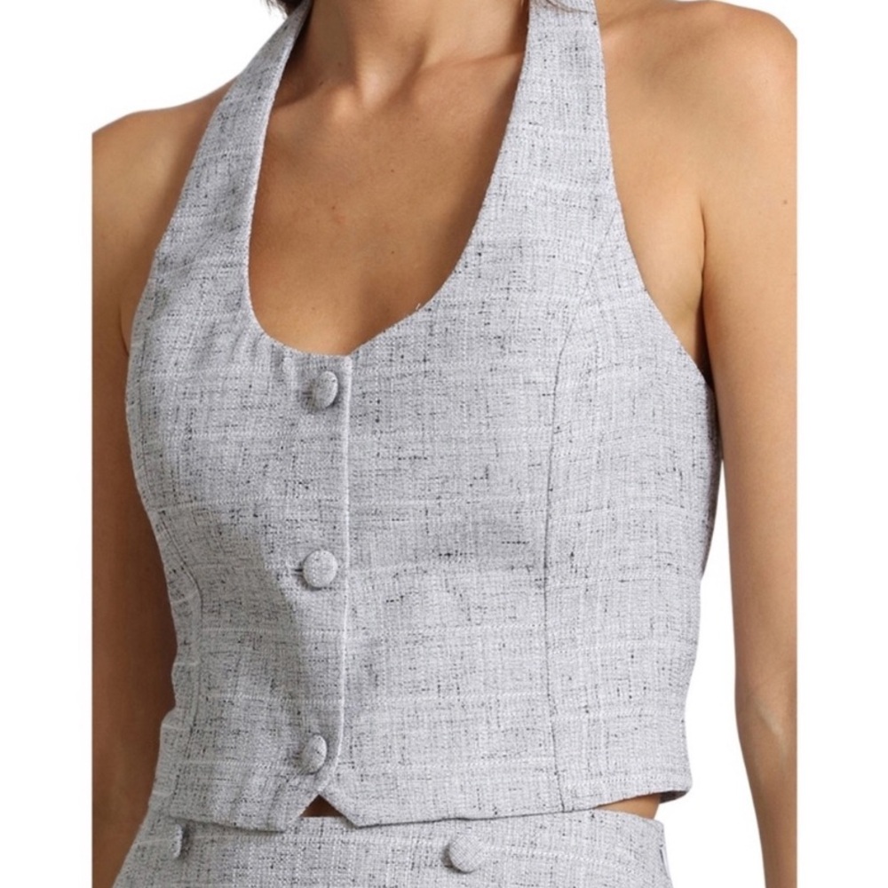 Avec Les Filles Nwt Cropped Tweed Halter Vest Top Blue Grey Size Xs
